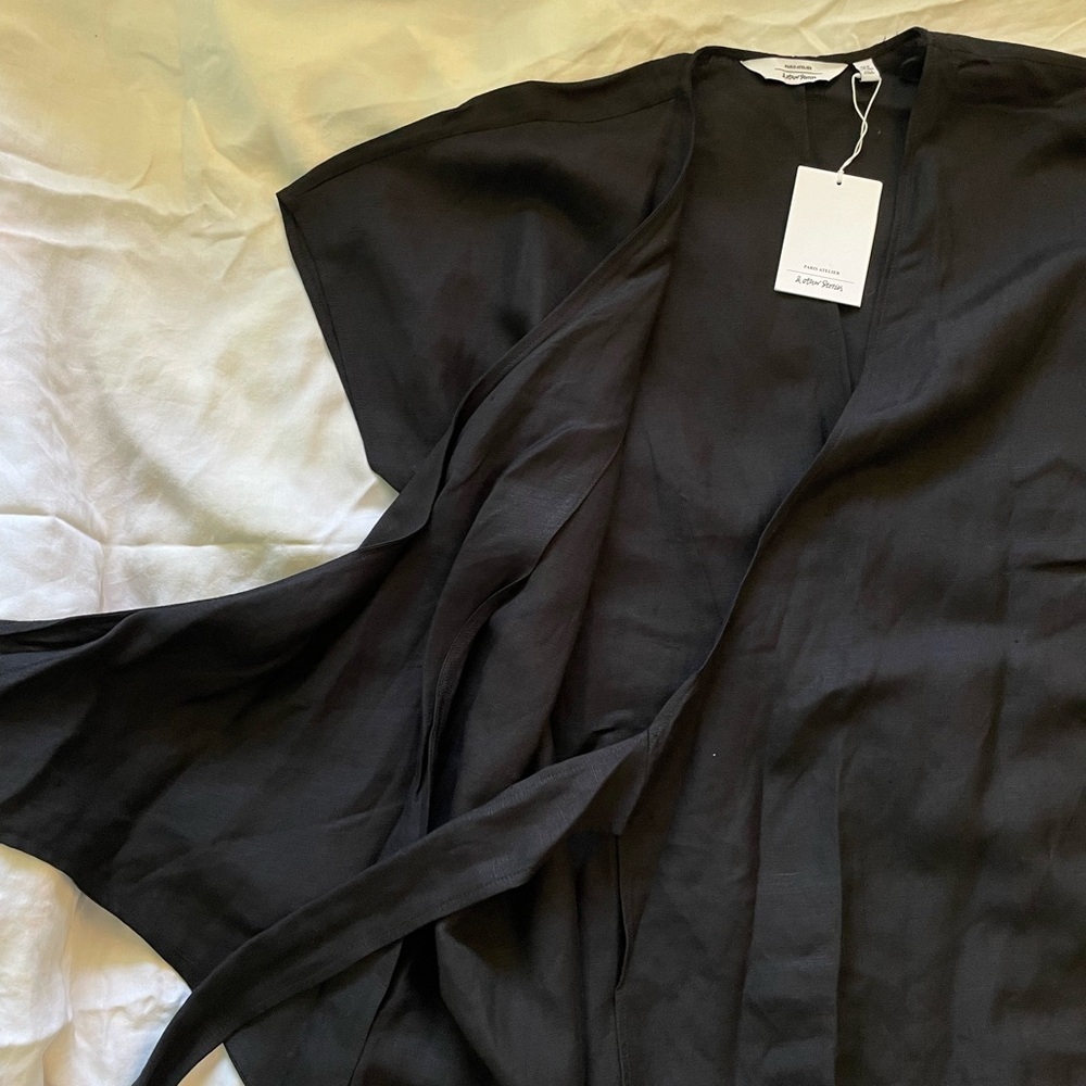 NWT & Other stories linen wrap dress, black, womens US10